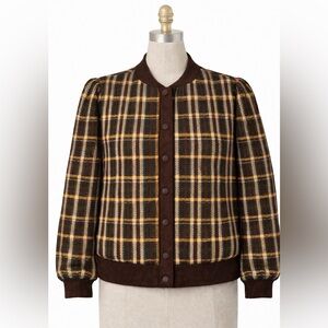 Vintage-Inspired Artisan Plaid Knit Cardigan | Heavyweight Sweater | XL